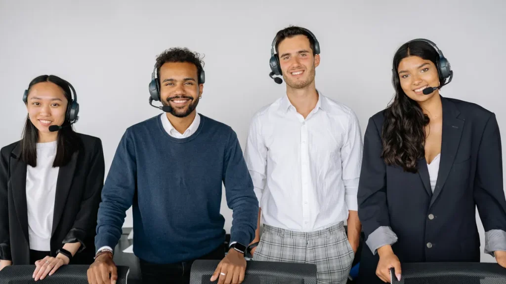 customer support team wearing headsets