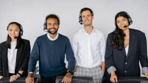customer support team wearing headsets