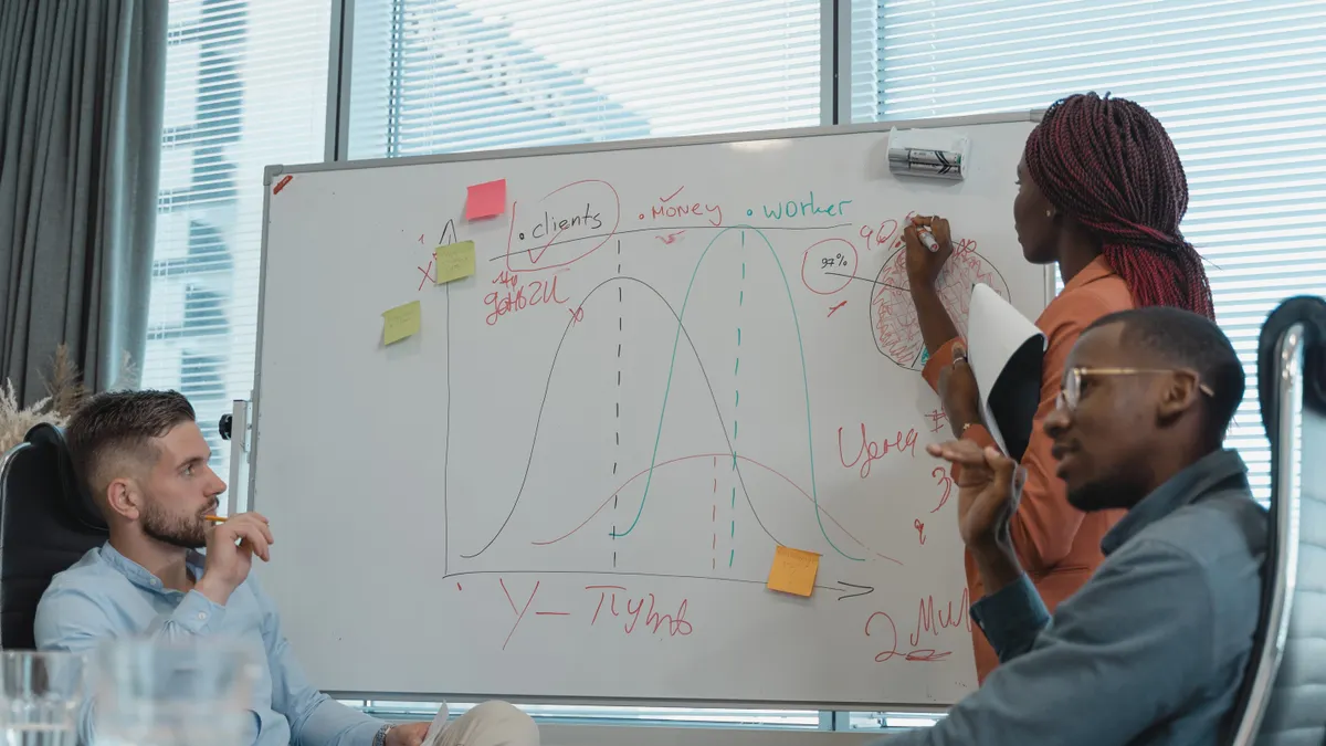 How to set a north star metric for a SaaS startup team discussing a chart graph on a whiteboard